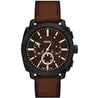 Fossil Machine herreur i sort stål med brun læderrem
