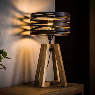 Crossround-bordlampe med trefod i træ
