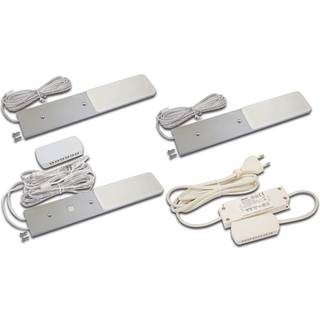 LED-underskabsbelysning S-Pad F, sæt med 3, aluminium 3.000 K Dæmper