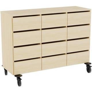 Opbevaring Stig 3x2 rum, 12 skuffer, birk laminat, hjul