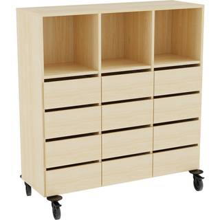 Opbevaring Stig 3x3 rum, 12 skuffer, birk laminat, hjul