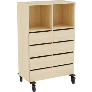 Opbevaring Stig 2x3 rum, 8 skuffer, birk  laminat, hjul