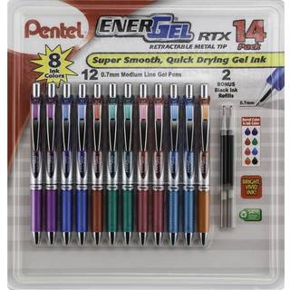 Pentel Energel RTX udtr?kkelig metalspids Pen 0,7 mm 12 Assorterede farver med 2 p?fyldning (BL77F14C)
