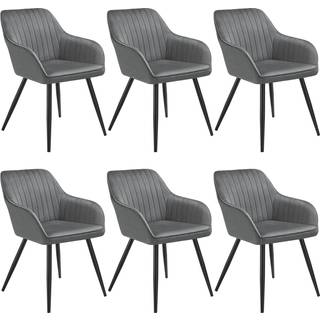 Stol Marilyn, velour, quiltet - grå/sort,Sæt med 6 stk.