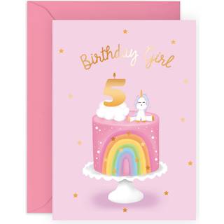 Central 23 Femte f?dselsdagskort til piger - Happy 5th Birthday Card - Age 5 - Fem ?r gammel - Rainbow Cloud og Unicorn Card til b?rn - datter -