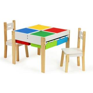 Børnebord og stole med byggeplader og opbevaringsplads