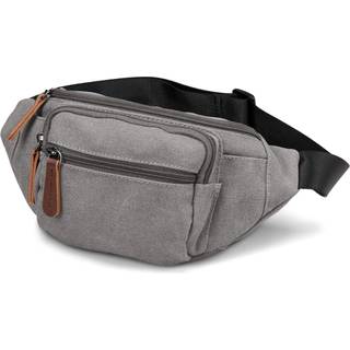 Metallisk Grå Canvas & Brun Læder Bæltetaske