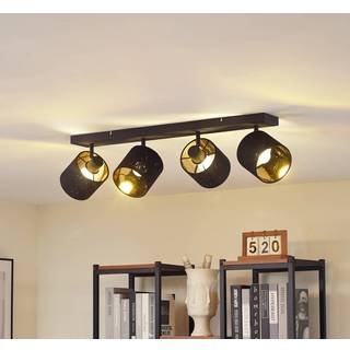 Lindby loftlampe Vasilia, 4 lyskilder, sort/guld, stof