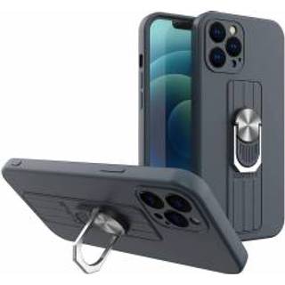 Ring cover i silikone med fingergreb og stativ til iPhone 13 Pro mørkeblå