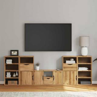 Tv-Skabe Med Opbevaring Odda Massivt Fyrretræ - Naturfarvet / 11 shelves 3 drawers