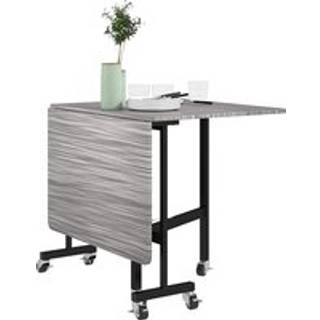 HOMCOM Mobile Drop Leaf Table, Folding Dining Table with 6 Wheels & Brakes, Kitchen Table for Small Spaces, Grey