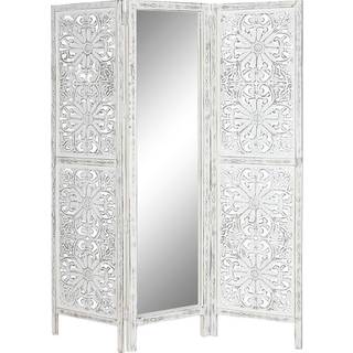 Sammenfoldelig skærm Home ESPRIT Hvid Mangotræ Spejl 152 x 2 x 182 cm