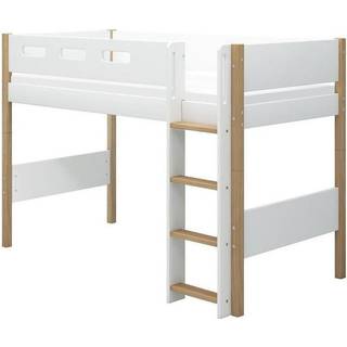 Højseng 143 Cm Med Stige Og Sengehest, 90x200 Cm, Hvid/eg