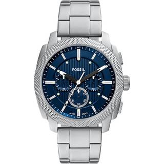 Fossil Machine herreur i stål med blå skive og chronograf