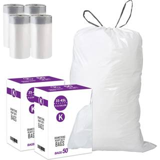 2 pakker (100 tæller i alt) Kode K 9-12 gallon Håre trækkraftsposer kompatible med SimpleHuman Code K | 1,2 mil | Hvide trækkraft af skraldesfori