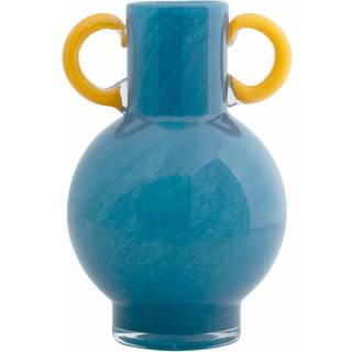 Vase Fiesta Ø15cm glas blå med gule håndtag