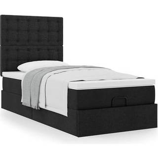 Ottoman Seng Med Madras Stof Sort - knapper / 100 x 200 cm