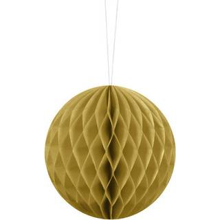 1 stk. Honeycomb kugle i guld, diameter ca. 10 cm, genanvendelig med klips til montering