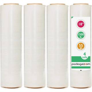 Packagezoom 4 ruller 12 """" Stretch Wrap x 1500 fod Stretch Wrap 55 gauge Stretch Wrap Moving Supplies Stretch Wrap