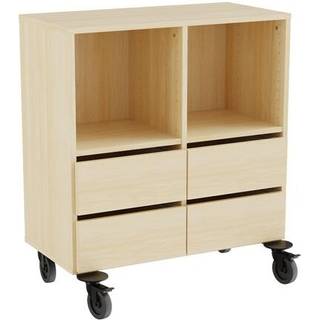 Opbevaring Stig 2x2 rum, 4 skuffer, birk laminat, hjul