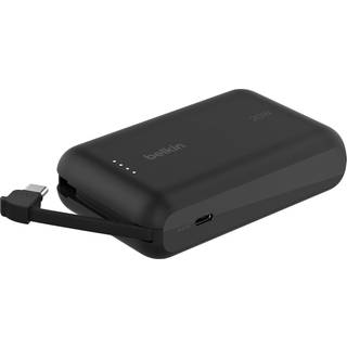 Belkin BoostCharge power bank - with integrated cable - 24 pin USB-C - 20 Watt Powerbank - Sort - 10000 mAh