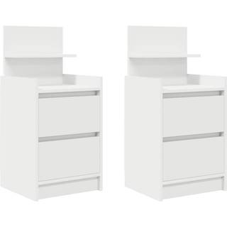 Sengebord Med 2 Skuffer 38X34X80 Cm - 2 / Hvid