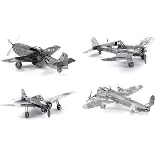 Sæt med 4 Metal Earth 3D Laser Cut Plane Models: Avro Lancaster Bomber Mitsubishi Zero F4U Corsair P-51 Mustang