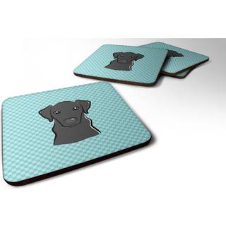 """" Caroline's Treasures BB1173FC Checkerboard Blue Black Labrador Foam Coaster (Sæt på 4) 3.5 """" ""H X 3,5"" """" ""W Multicolor"" ""