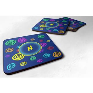""""Carolines Treasures CJ1011-NFC Monogram-Blue Swirls Foam Coasters (s?t med 4) Startbogstav N 3,5"""""""" H x 3,5"""""""" B Multicolor""""