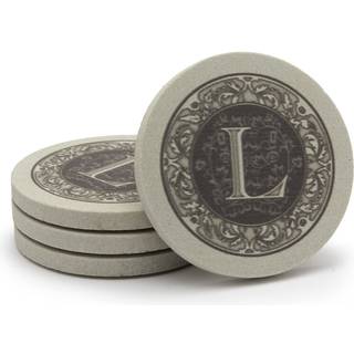 T?rsten af ???-pakning monogrambrev L Sandstone Coasters fremstillet i USA Dekorativ absorberende Wipes Clean
