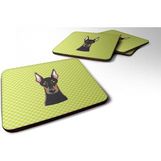 """" Caroline's Treasures BB1307FC Checkerboard Lime Green Doberman Foam Coaster (Sæt på 4) 3.5 """" ""H X 3,5"" """" W Multicolor """"