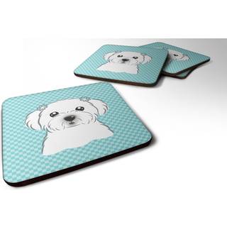"""" Caroline's Treasures BB1146FC Checkerboard Blue Maltese Foam Coaster (Sæt på 4) 3,5 """" ""H X 3,5"" """" W Multicolor """"