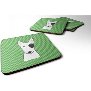 """" Caroline's Treasures BB1132FC Green Checkered Bull Terrier Foam Coaster (Sæt på 4) 3.5 """" """" H X 3,5 """" ""W Multicolor"" ""