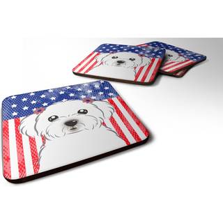 """" Caroline's Treasures BB2138FC American Flag og Maltese Foam Coaster (Sæt på 4) 3.5 """" ""Multicolor"" ""