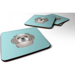 """" Caroline's Treasures BB1188FC Checkerboard Blue Grey Silver Shih Tzu Foam Coaster (Sæt på 4) 3.5 """" ""H X 3,5"" """" ""W Multicolor"" ""