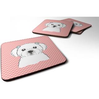 """" Caroline's Treasures BB1208FC Checkerboard Pink Maltese Foam Coaster (Sæt på 4) 3,5 """" ""H X 3,5"" """" W Multicolor """"