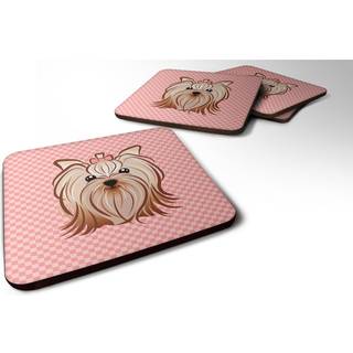 """" Caroline's Treasures BB1204FC Checkerboard Pink Yorkie Yorkishire Terrier Foam Coaster (Sæt på 4) 3.5 """" ""H X 3,5"" """" ""W Multicolor"" ""