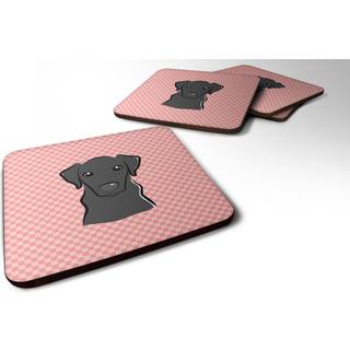 """" Caroline's Treasures BB1235FC Checkerboard Pink Black Labrador Foam Coaster (Sæt på 4) 3.5 """" ""H X 3,5"" """" ""W Multicolor"" ""
