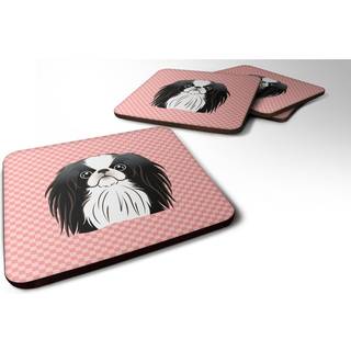 """" Caroline's Treasures BB1230FC Checkerboard Pink Japanese Chin Foam Coaster (Sæt på 4) 3,5 """" ""H X 3,5"" """" W Multicolor """"