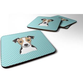 """" Caroline's Treasures BB1199FC Checkerboard Blue Jack Russell Terrier Foam Coaster (Sæt på 4) 3.5 """" ""H X 3,5"" """" ""W Multicolor"" ""