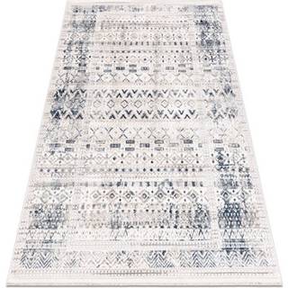 DISTIN 0833A marineblå / blå / hvid moderne tæppe - Boho, vintage, frynser 160x230 cm