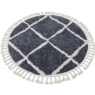 Tæppe BERBER CROSS B5950 hjul grå / hvid kvaster berberi Marokkansk shaggy cirkel 160 cm