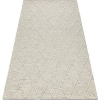 Uldtæppe TAHAR 99001C beige - HÅNDVÆVET løkke, romber, boho 160x240 cm