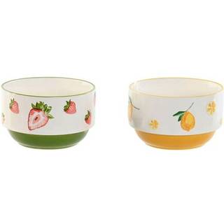 Skål Home ESPRIT Gul Rød Grøn Porcelæn Moderne 600 ml 15,3 X 15,3 X 9 cm (2 enheder)