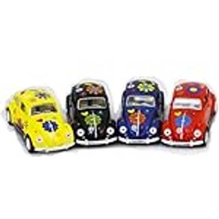Diecast Cars-Set p? 4 biler: 5 VW Happy Flower Classic Beetle 1/32 Scale Pull Back N Go Action. af Kinsmart