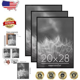 AmericanFlat 20x28 Billedramme med poleret frontcover - S?t med 3 - Slide -in fotoramme med byggelig st?bning - Fusionssamling - Billedramme til
