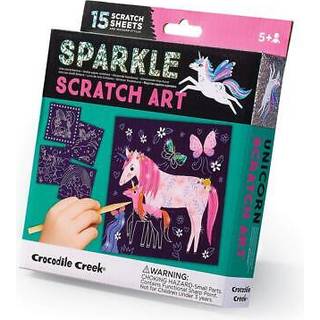 Crocodile Creek Unicorn Sparkle Scratch Art til brn - 16-arks Scratch Art St med 10 temaark 5 blanke ark Stencil og stylus - Tankevkkende str