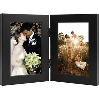 Golden State Art 4x6 Double Picture Frame Lodret h?ngslet fotoramme 2 ?bning Foldende familierammer Collage med ?gte glas (4x6 sort 1-pakke)