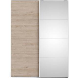 Veto skydedørsskab B150 cm 1 låge og 1 spejlåge, hvid og Hickory dekor.