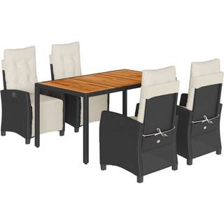 Spisebordssæt Til Haven 5 Dele Med Hynder Polyrattan - 4 / Sort og cremefarvet / 150 cm bordlængde